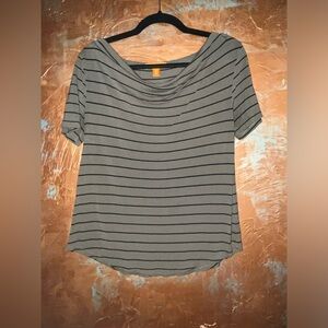 Olive Green and black stripe scoop neck shirt